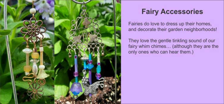 These one-of-a-kind Fairy ‘Whim’ Wind Chimes are accessories for your Fairy Garden. Each one is handmade with a magical combination of beads, crystals, baubles, trinkets and vintage jewelry findings. Only Fairies can hear the gentle chiming of the windchime, but you can enjoy this perfect complement to your Garden Fairy Door. - GardenFairies.ca